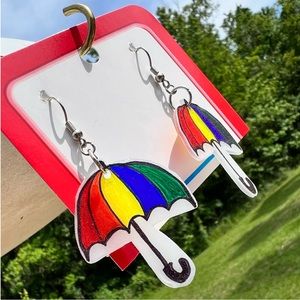 rainbow parasol shrinky dink earrings